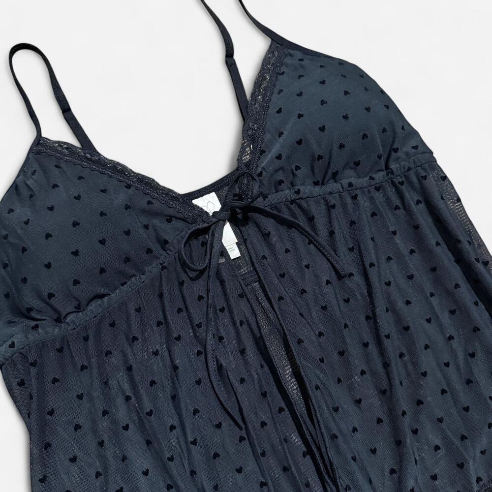 NWT Jessica Simpson Black Heart Sheer Mesh Lace Trim Open Tie Front Cami Top M - Picture 6 of 7